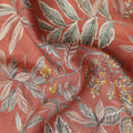 Coral Orange Leaf Print Viscose Twill Fabric
