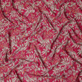 Magenta Pink Leaf Print Viscose Twill Fabric