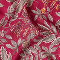 Magenta Pink Leaf Print Viscose Twill Fabric