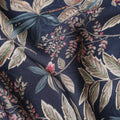 Indigo Navy Leaf Print Viscose Twill Fabric