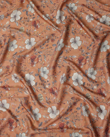 Terracotta Orange Floral Print Viscose Twill Fabric