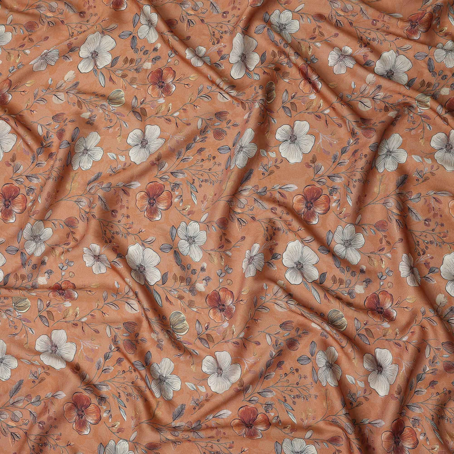 Terracotta Orange Floral Print Viscose Twill Fabric