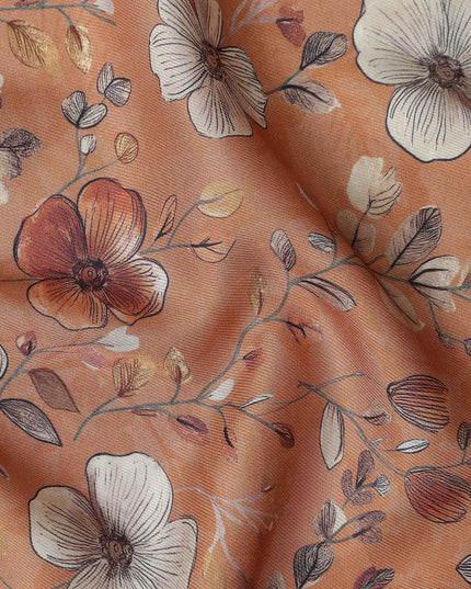 Terracotta Orange Floral Print Viscose Twill Fabric