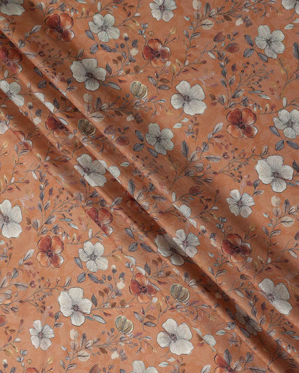 Terracotta Orange Floral Print Viscose Twill Fabric