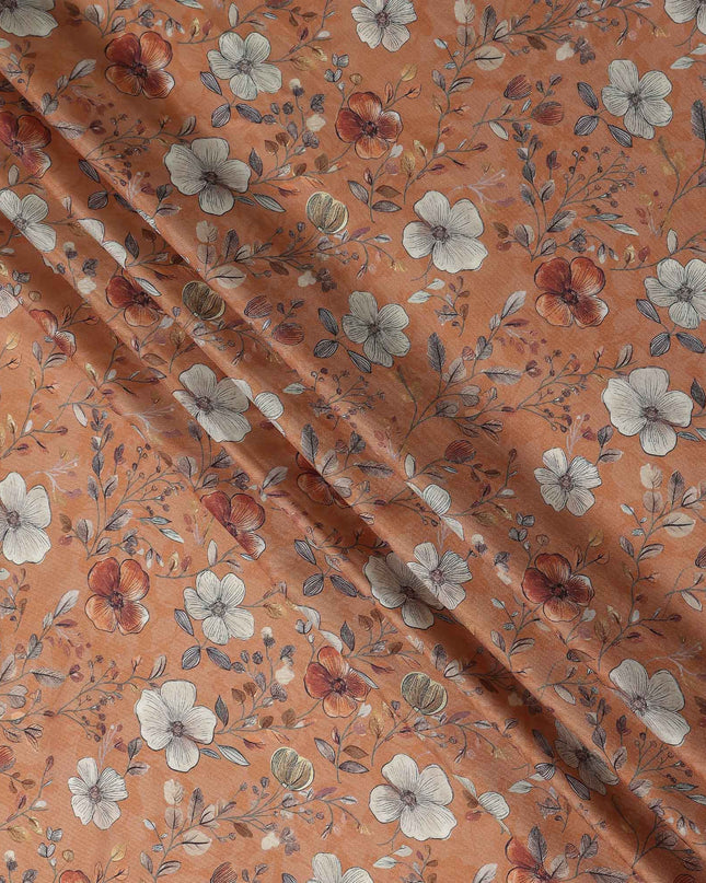 Terracotta Orange Floral Print Viscose Twill Fabric