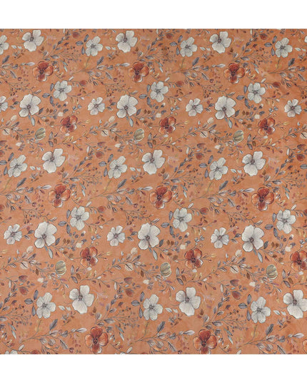 Terracotta Orange Floral Print Viscose Twill Fabric