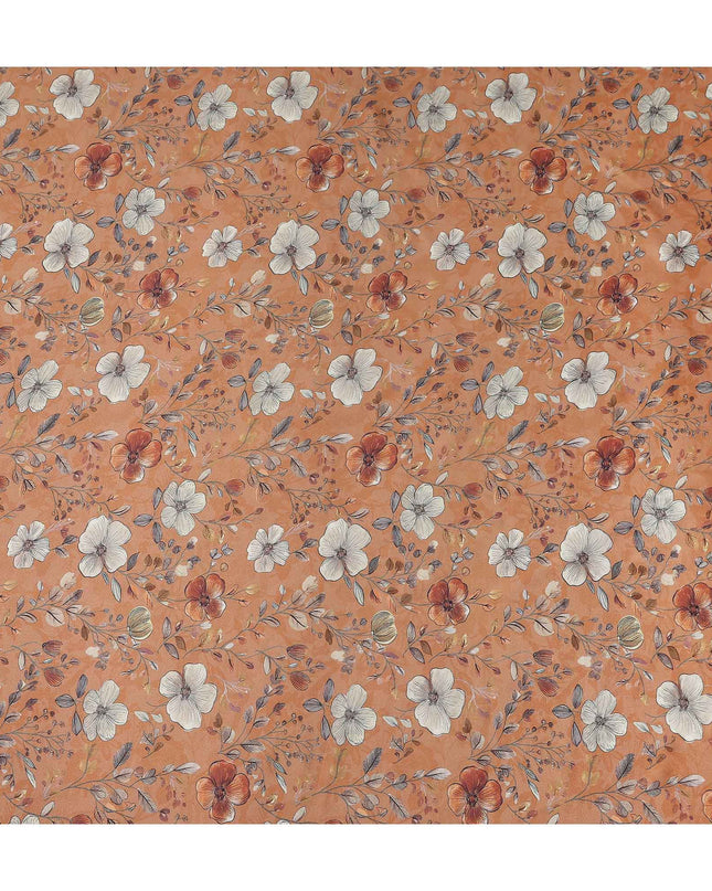 Terracotta Orange Floral Print Viscose Twill Fabric