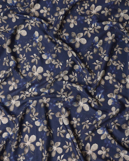 Navy Blue Floral Print Viscose Twill Fabric