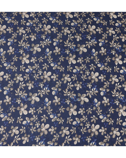 Navy Blue Floral Print Viscose Twill Fabric