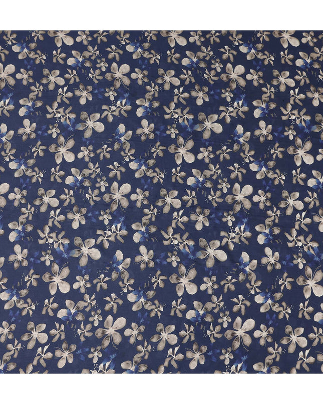 Navy Blue Floral Print Viscose Twill Fabric