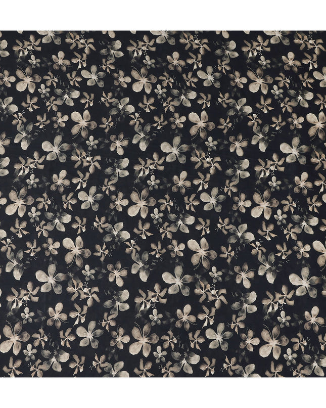 Jet Black Floral Print Viscose Twill Fabric