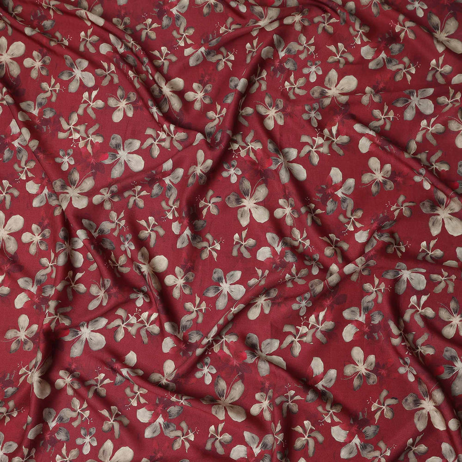 Maroon Red Floral Print Viscose Twill Fabric