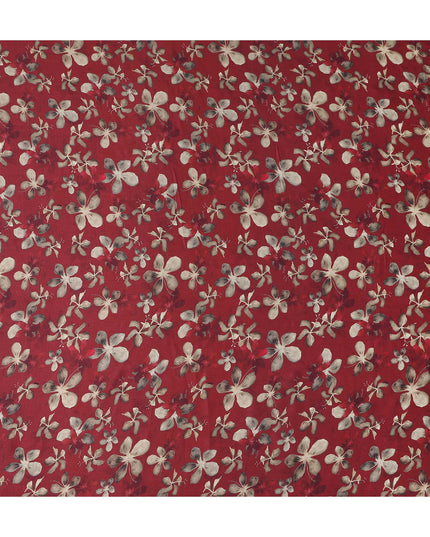 Maroon Red Floral Print Viscose Twill Fabric