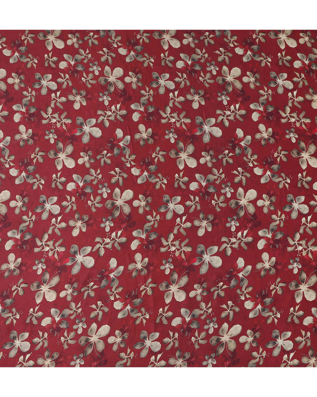 Maroon Red Floral Print Viscose Twill Fabric