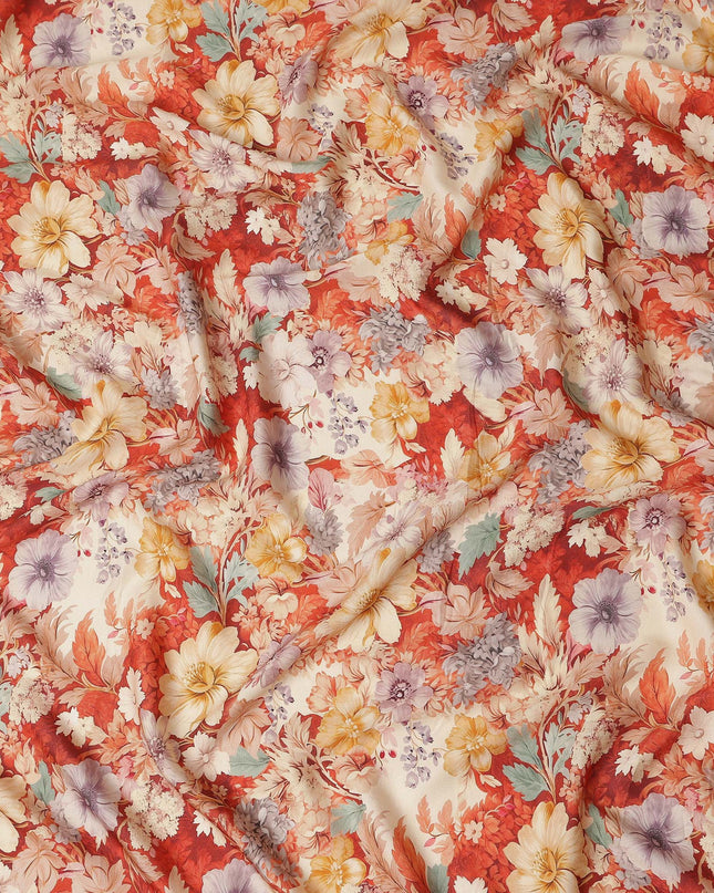 Rust Red Floral Print Viscose Twill Fabric