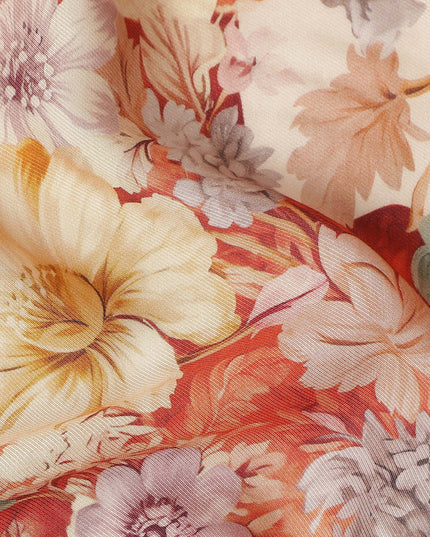 Rust Red Floral Print Viscose Twill Fabric