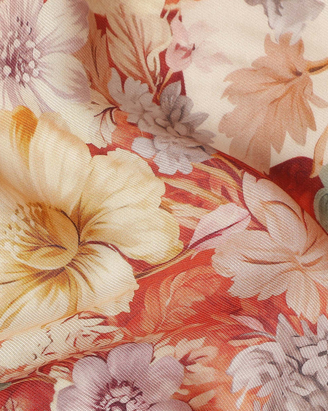 Rust Red Floral Print Viscose Twill Fabric