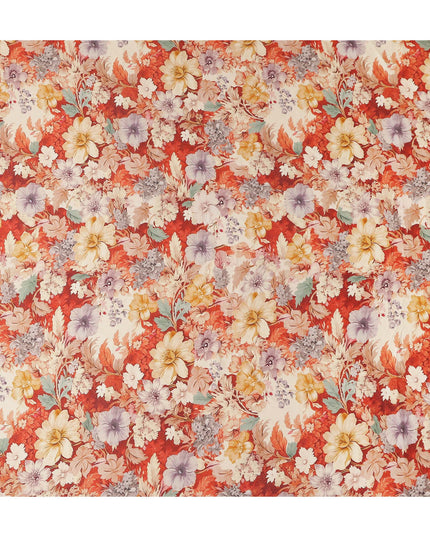 Rust Red Floral Print Viscose Twill Fabric