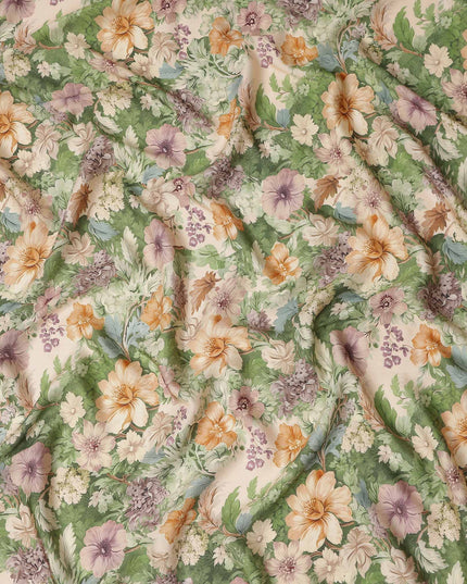 Moss Green Floral Print Viscose Twill Fabric