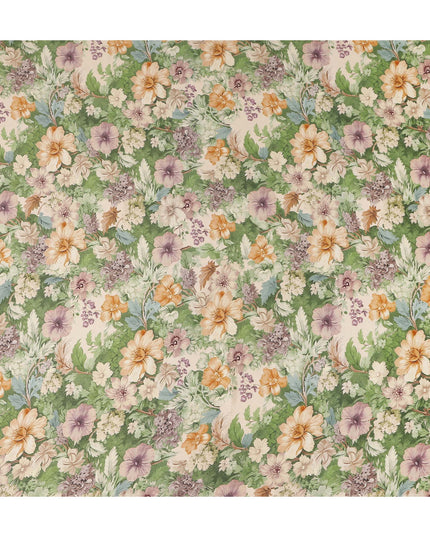 Moss Green Floral Print Viscose Twill Fabric