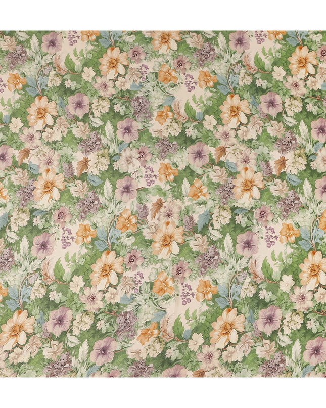 Moss Green Floral Print Viscose Twill Fabric