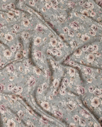Slate Grey Floral Print Viscose Twill Fabric