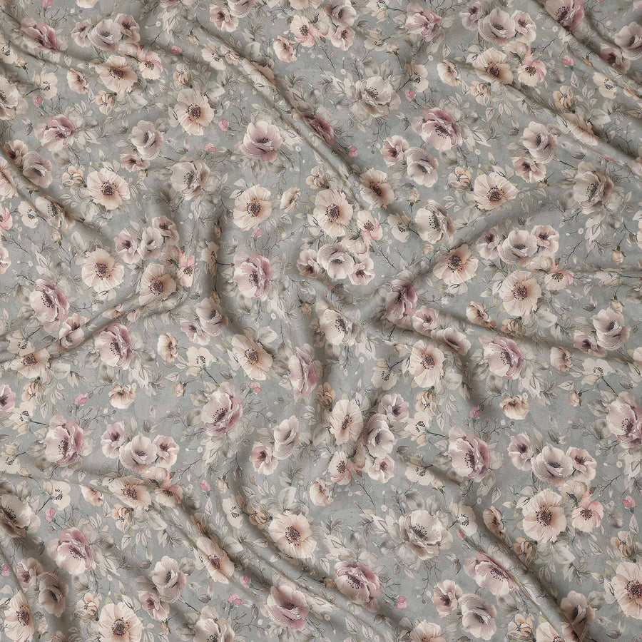 Slate Grey Floral Print Viscose Twill Fabric