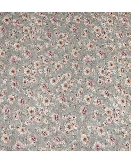Slate Grey Floral Print Viscose Twill Fabric