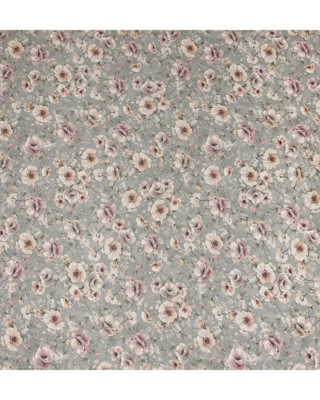 Slate Grey Floral Print Viscose Twill Fabric