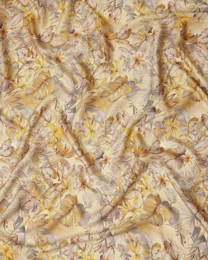 Golden Sand Leaf Print Viscose Twill Fabric