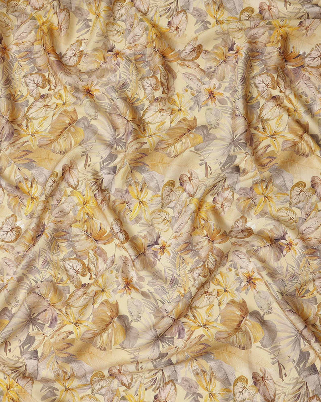 Golden Sand Leaf Print Viscose Twill Fabric