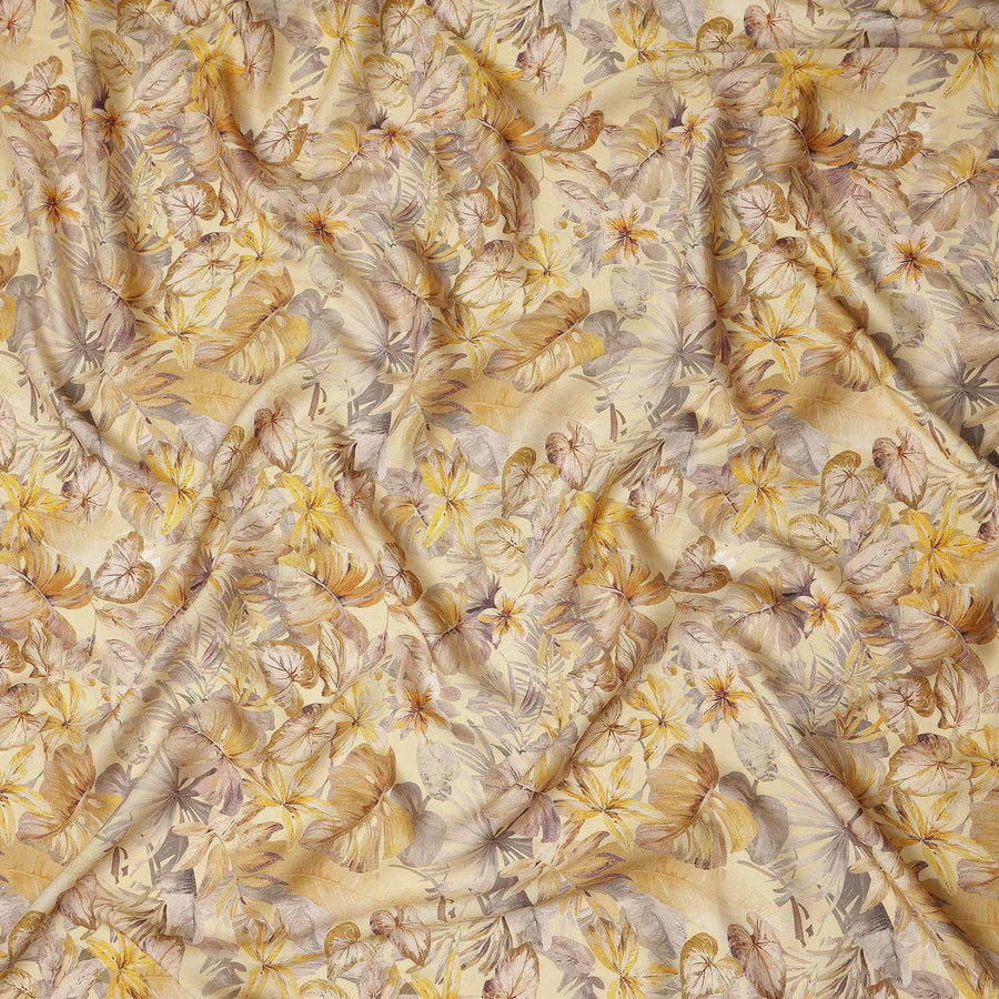 Golden Sand Leaf Print Viscose Twill Fabric