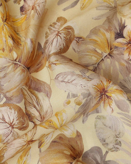 Golden Sand Leaf Print Viscose Twill Fabric
