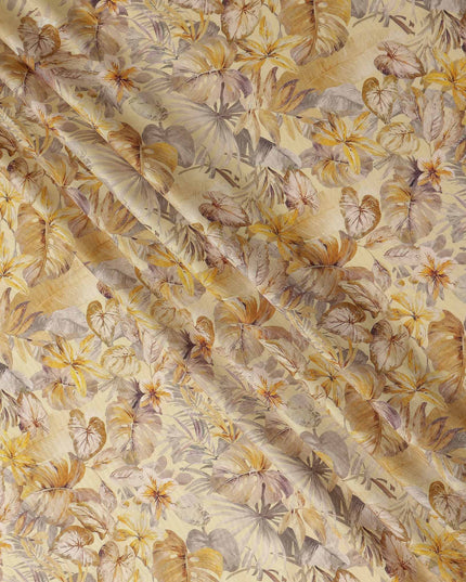 Golden Sand Leaf Print Viscose Twill Fabric