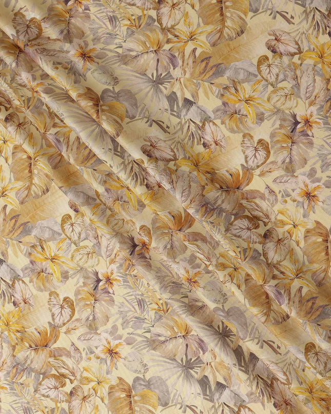 Golden Sand Leaf Print Viscose Twill Fabric