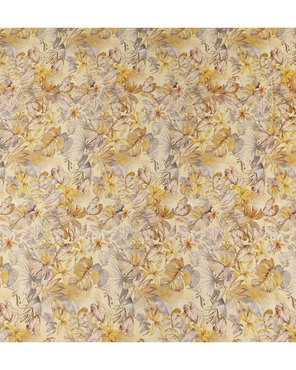 Golden Sand Leaf Print Viscose Twill Fabric