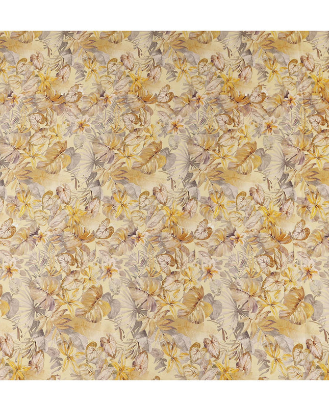 Golden Sand Leaf Print Viscose Twill Fabric