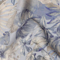 Powder Blue Leaf Print Viscose Twill Fabric