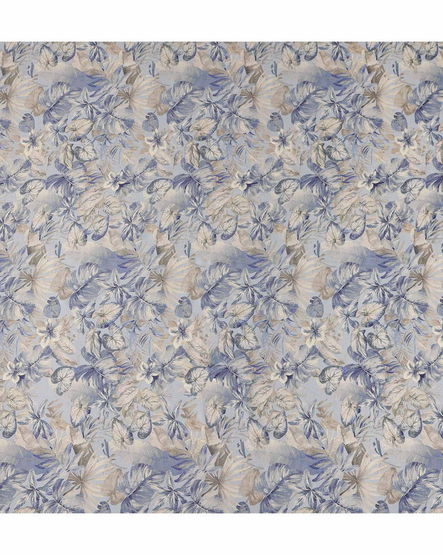 Powder Blue Leaf Print Viscose Twill Fabric