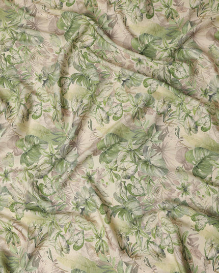 Sage Green Leaf Print Viscose Twill Fabric