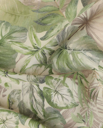 Sage Green Leaf Print Viscose Twill Fabric