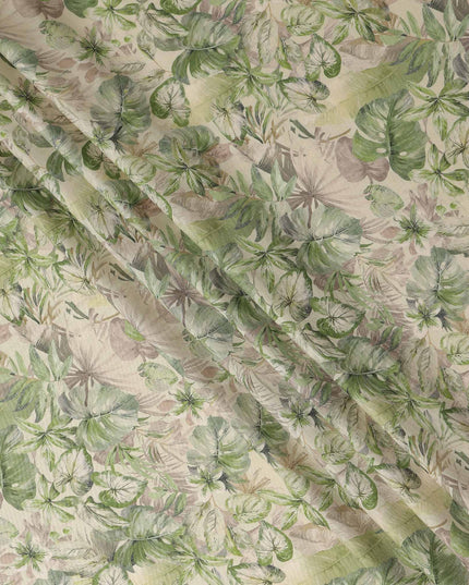 Sage Green Leaf Print Viscose Twill Fabric
