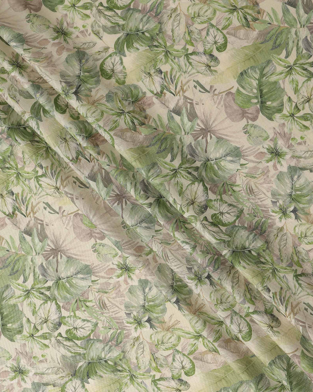 Sage Green Leaf Print Viscose Twill Fabric