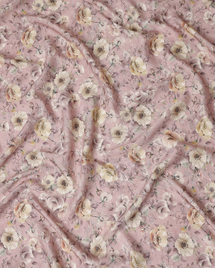 Blush Pink Floral Print Viscose Twill Fabric