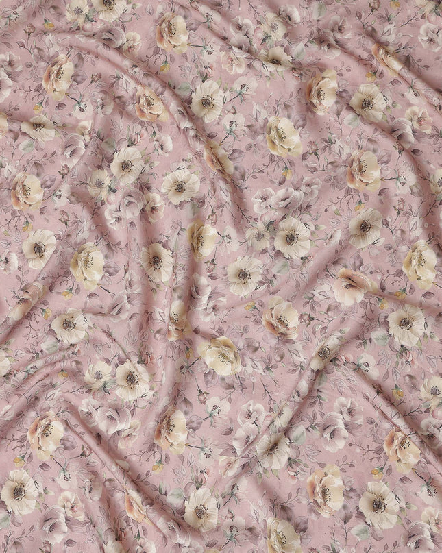 Blush Pink Floral Print Viscose Twill Fabric