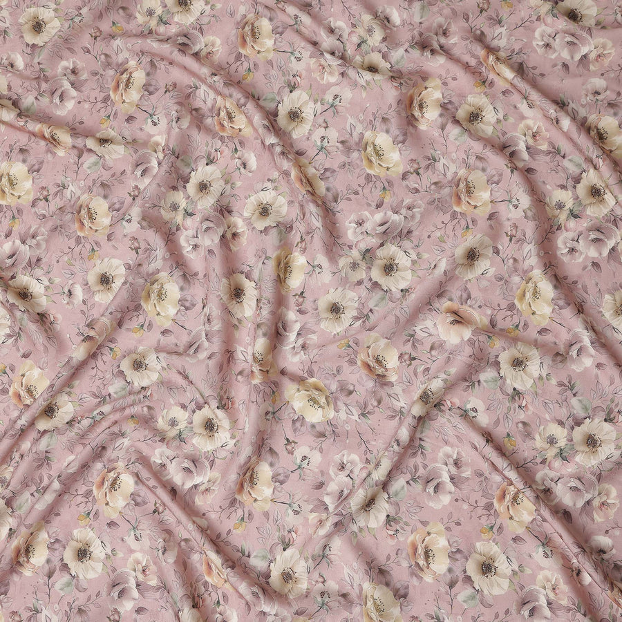 Blush Pink Floral Print Viscose Twill Fabric