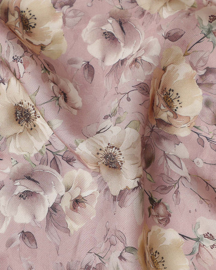 Blush Pink Floral Print Viscose Twill Fabric