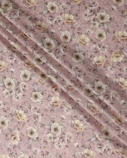 Blush Pink Floral Print Viscose Twill Fabric
