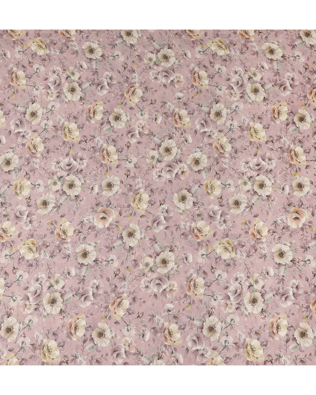Blush Pink Floral Print Viscose Twill Fabric