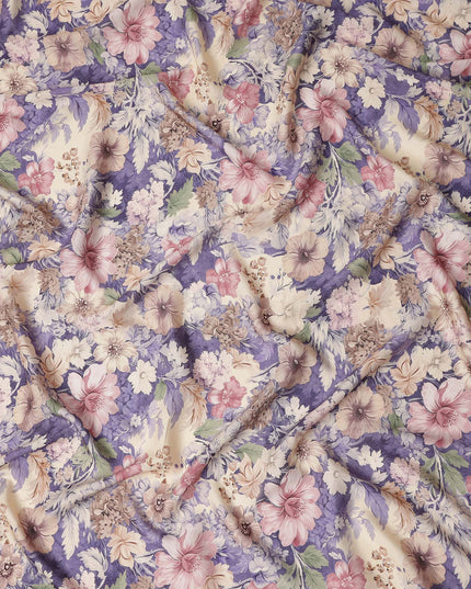 Lavender Purple Floral Print Viscose Twill Fabric